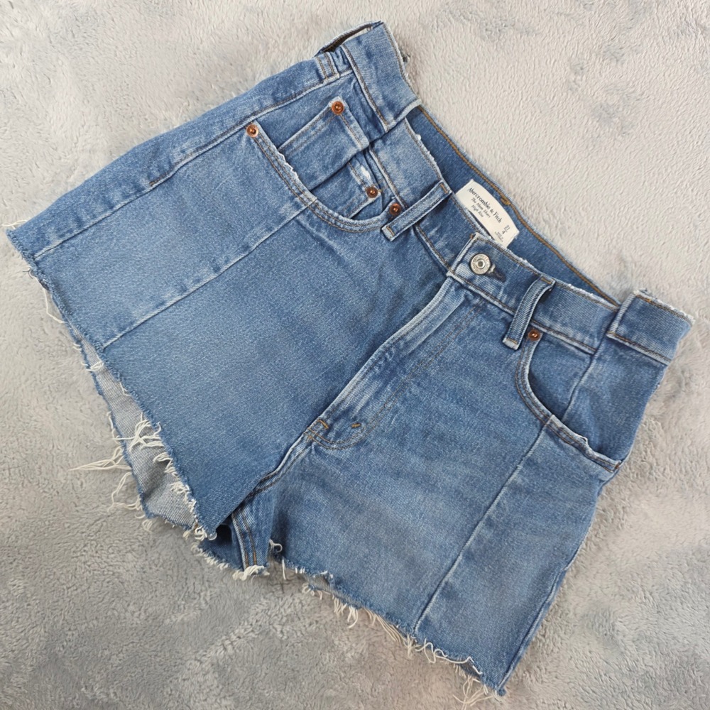 Abercrombie & Fitch Womens 27 Blue The Mom Short High Rise Denim Raw Hem